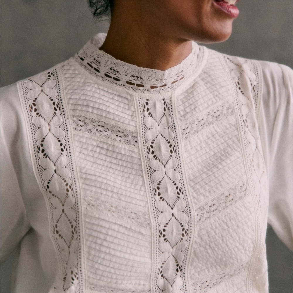 Sezane Virginie Shirt Ecru Lace - Size 2 - Picture 2 of 2